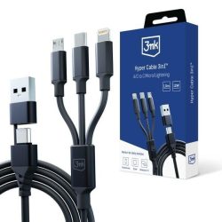   3mk Hyper Cable 3-az-1-ben USB kábel USB-A/Type-C - Type-C/microUSB/Lightning 1.5m 12W fekete