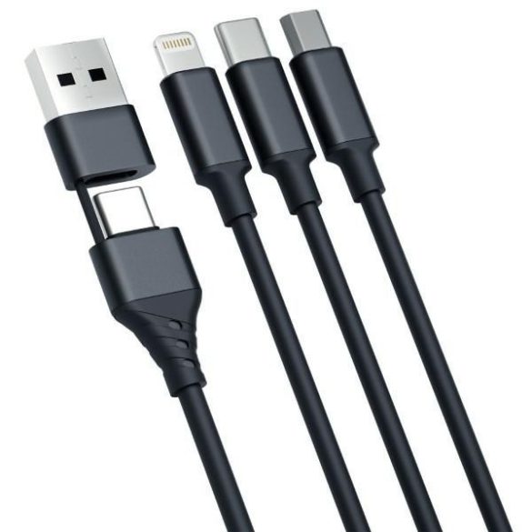 3mk Hyper Cable 3-az-1-ben USB kábel USB-A/Type-C - Type-C/microUSB/Lightning 1.5m 12W fekete