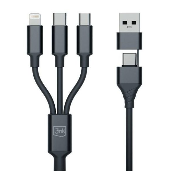 3mk Hyper Cable 3-az-1-ben USB kábel USB-A/Type-C - Type-C/microUSB/Lightning 1.5m 12W fekete