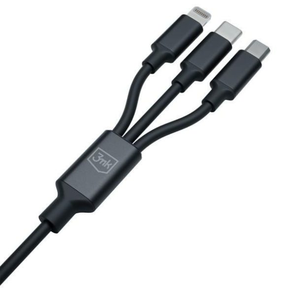 3mk Hyper Cable 3-az-1-ben USB kábel USB-A/Type-C - Type-C/microUSB/Lightning 1.5m 12W fekete