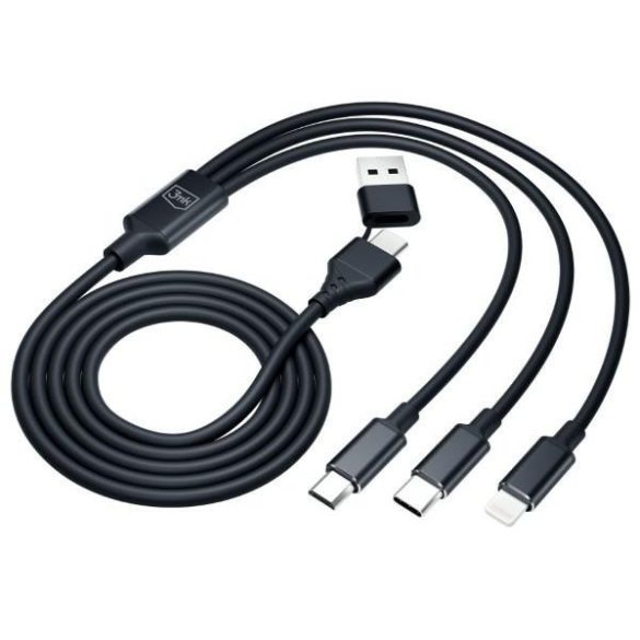 3mk Hyper Cable 3-az-1-ben USB kábel USB-A/Type-C - Type-C/microUSB/Lightning 1.5m 12W fekete