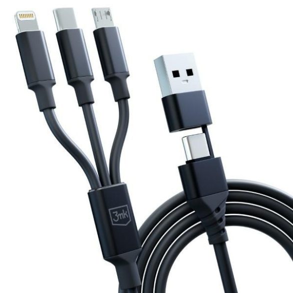 3mk Hyper Cable 3-az-1-ben USB kábel USB-A/Type-C - Type-C/microUSB/Lightning 1.5m 12W fekete