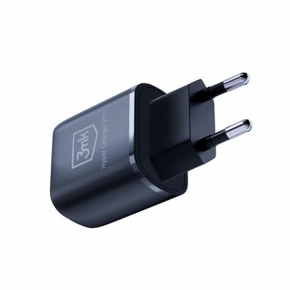 3mk HyperCharger hálózati töltő 1xUSB-A és 1xUSB-C csatlakozóval 20W fekete