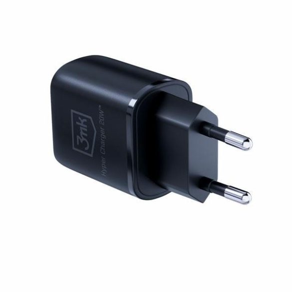 3mk HyperCharger hálózati töltő 1xUSB-A és 1xUSB-C csatlakozóval 20W fekete