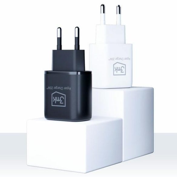 3mk HyperCharger hálózati töltő 1xUSB-A és 1xUSB-C csatlakozóval 20W fekete