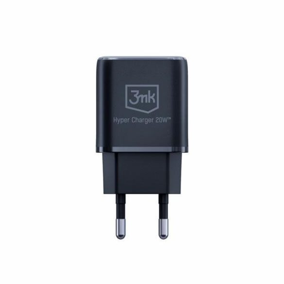 3mk HyperCharger hálózati töltő 1xUSB-A és 1xUSB-C csatlakozóval 20W fekete