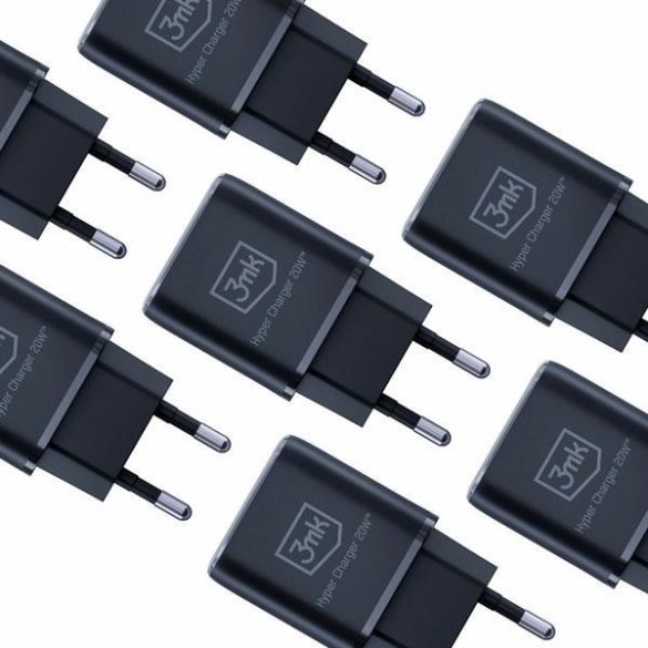 3mk HyperCharger hálózati töltő 1xUSB-A és 1xUSB-C csatlakozóval 20W fekete