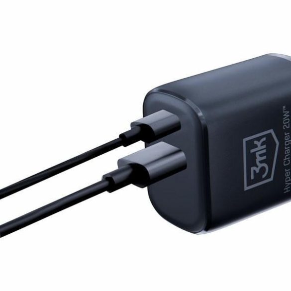 3mk HyperCharger hálózati töltő 1xUSB-A és 1xUSB-C csatlakozóval 20W fekete