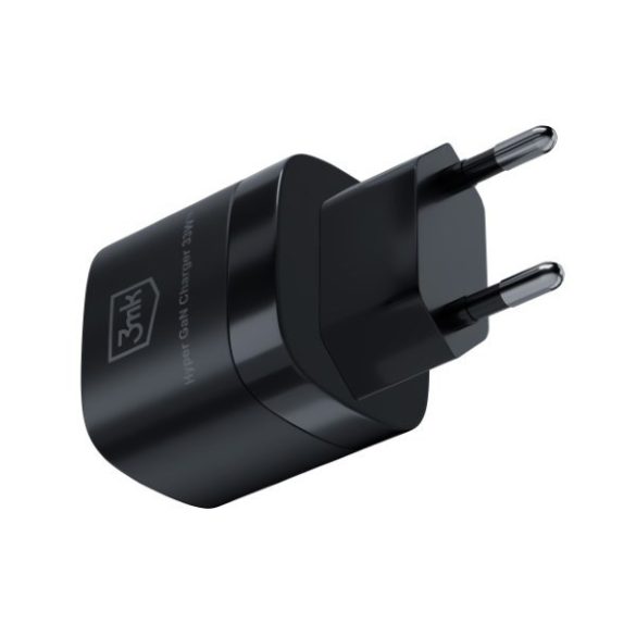 3mk HyperCharger GaN hálózati töltő 1xUSB-A és 1xUSB-C csatakozóval 33W fekete