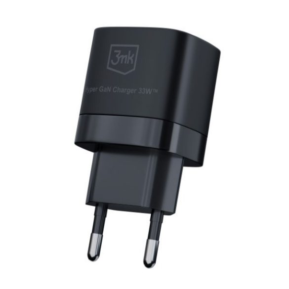 3mk HyperCharger GaN hálózati töltő 1xUSB-A és 1xUSB-C csatakozóval 33W fekete