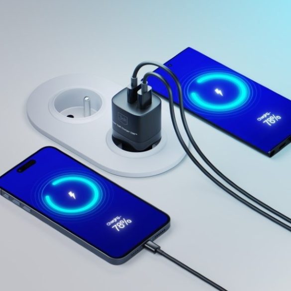 3mk HyperCharger GaN hálózati töltő 1xUSB-A és 1xUSB-C csatakozóval 33W fekete