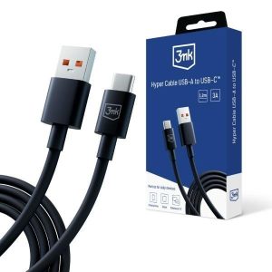 3mk Hyper Cable USB-A - Type-C kábel 1.2m 5A fekete