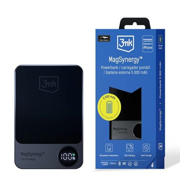 3mk MagSynergy Powerbank 5000mAh MagSafe vezeték nélküli töltési funkcióval - fekete