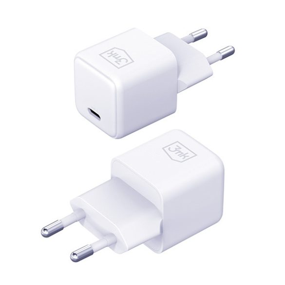 3mk Hyper Charger hálózati töltő 1x USB-C csatlakozással és Type-C - Type-C kábellel PD 25W - fehér