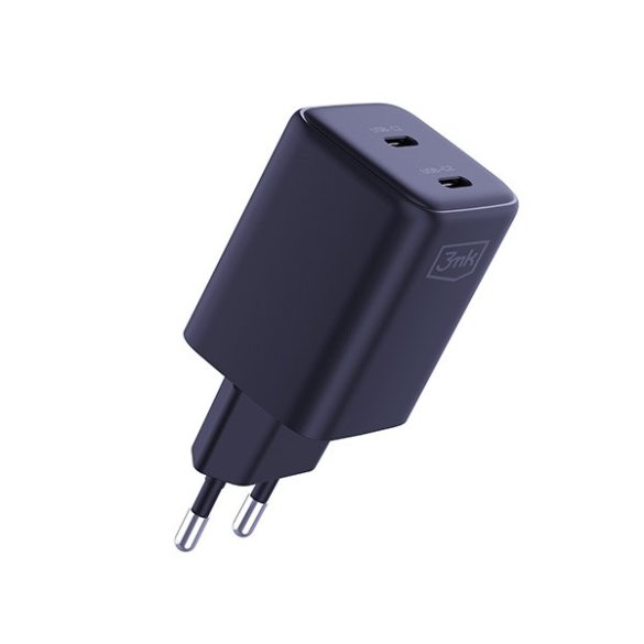 3mk Hyper Charger hálózati töltő 2x USB-C csatlakozással és Type-C - Type-C kábellel PD 45W - fekete