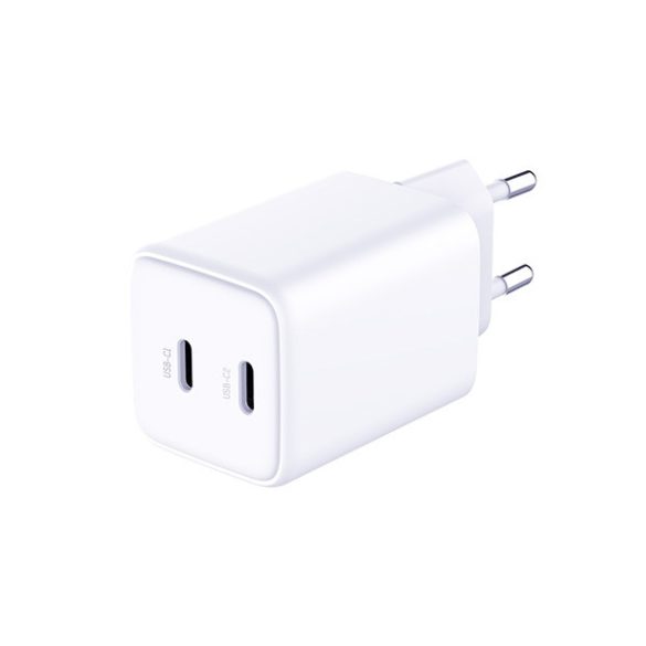 3mk Hyper Charger hálózati töltő 2x USB-C csatlakozással és Type-C - Type-C kábellel PD 45W - fehér