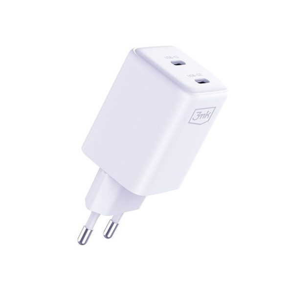 3mk Hyper Charger hálózati töltő 2x USB-C csatlakozással és Type-C - Type-C kábellel PD 45W - fehér