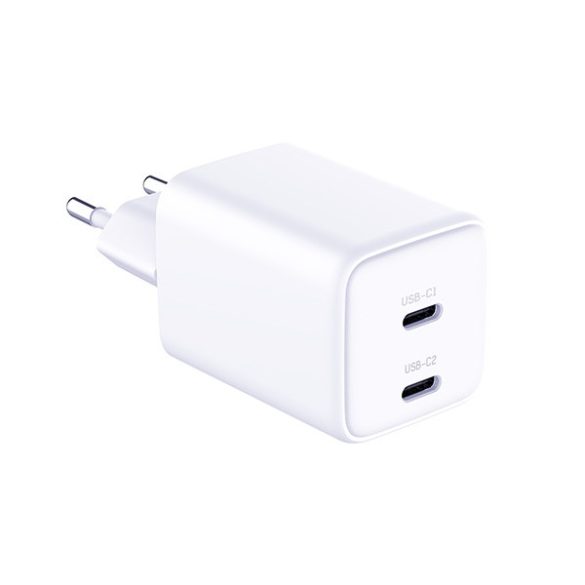 3mk Hyper Charger hálózati töltő 2x USB-C csatlakozással és Type-C - Type-C kábellel PD 45W - fehér