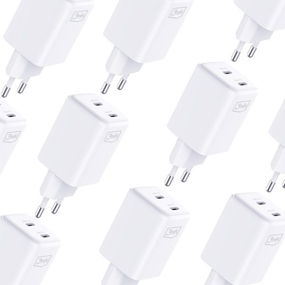 3mk Hyper Charger hálózati töltő 2x USB-C csatlakozással és Type-C - Type-C kábellel PD 45W - fehér