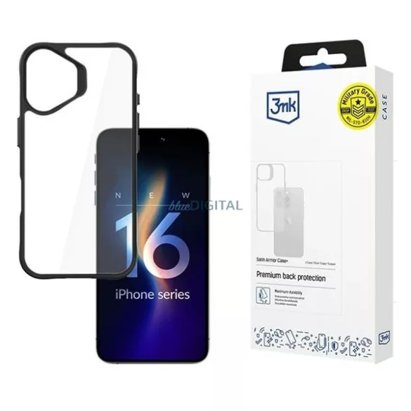 3mk SatinArmor+ tok iPhone 16 Plus - átlátszó fekete szegéllyel