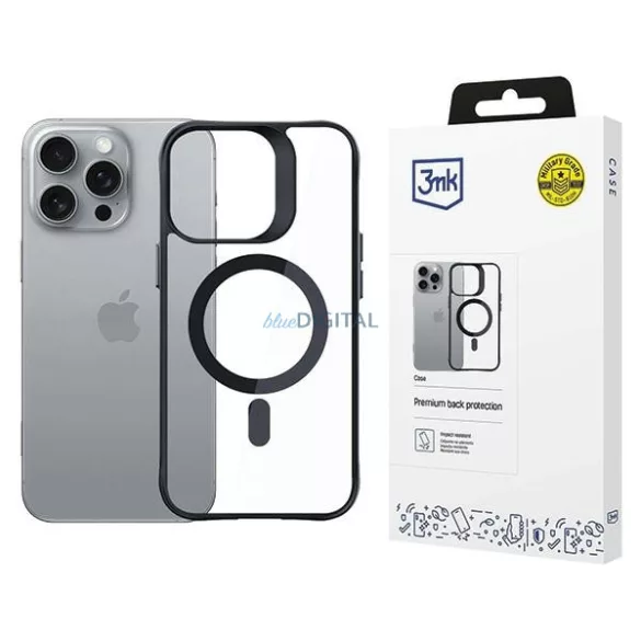 3mk Satin Armor MagCase MagSafe-kompatibilis tok iPhone 16 Pro - átlátszó fekete szegéllyel