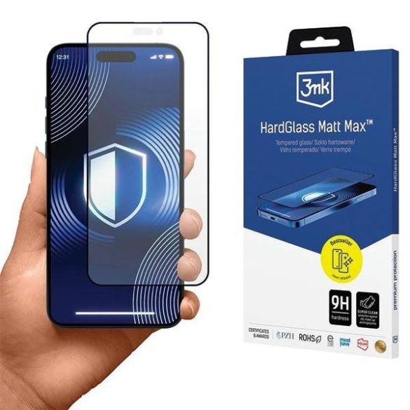 3mk HardGlass Matt Max matt edzett üveg kijelzővédő iPhone 16 Pro