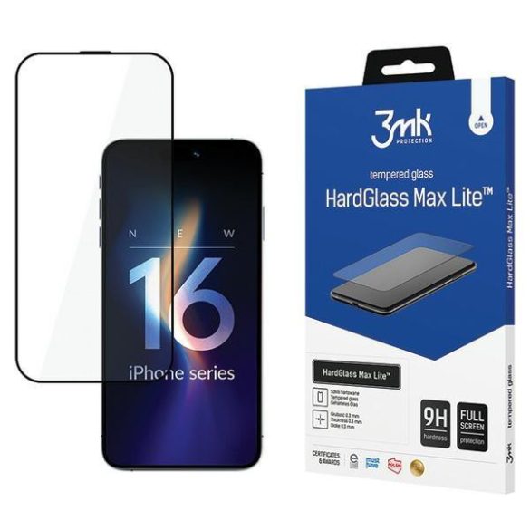 3mk HardGlass Max Lite edzett üveg kijelzővédő fekete szegéllyel iPhone 16 Pro Max