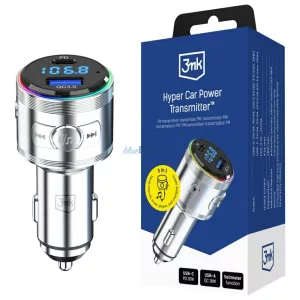 3MK Hyper autós töltő-adó 48W QC PD PPS USB-C/USB-A audio-adóval - ezüst