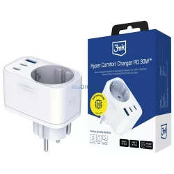   Adapter 3MK Hyper Comfort       Charger 30W 1xUSB-A 2xUSB-C 1xSchuko PD QC3.0 white