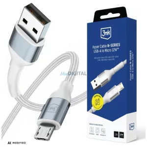 3MK Hyper Cable N-SERIES USB-A - MicroUSB kábel 1m QC 3.0 5V/2.4A 12W - fehér