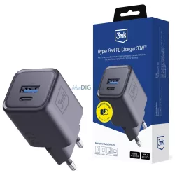   3MK Hyper Charger PD 33W GaN QC4+ PPS AFC FCP SCP USB-A + USB-C fali töltő - fekete