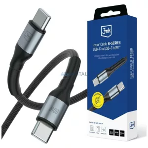3MK Hyper Cable N-SERIES USB-C - USB-C kábel 3m PD 3.0 QC 3.0 20V/3A 60W - fekete