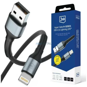 3MK Hyper Cable N-SERIES USB-A - Lightning kábel 2m QC 3.0 5V/2.4A 12W - fekete