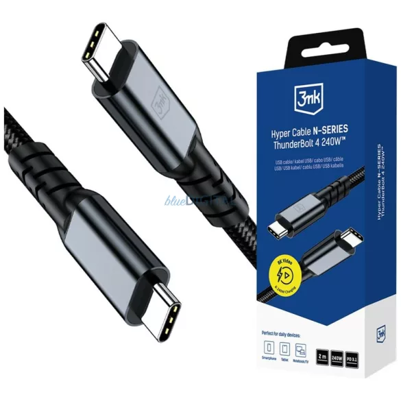 3MK Hyper Cable N-SERIES USB-C - USB-C Thunderbolt 4 kábel 2m 48V/5A 240W - fekete