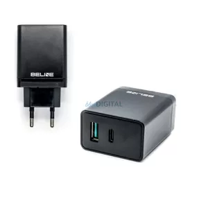 Beline hálózati Power Delivery, 1xUSB és 1xUSB-C, 5 A, 18 W, fekete (csak a fej)