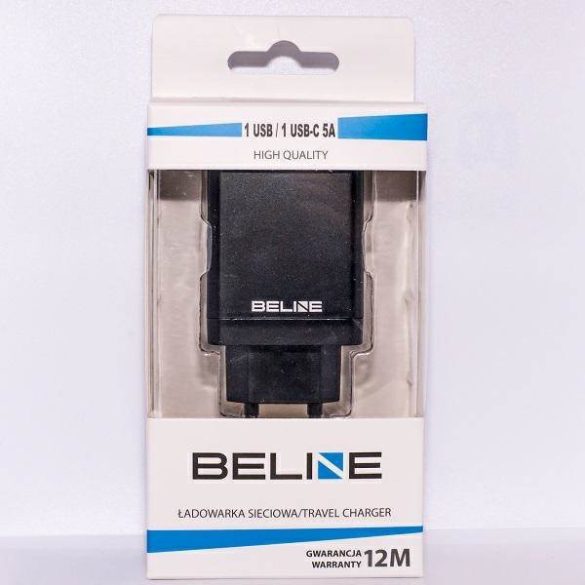 Beline hálózati töltő 1xUSB-A és 1xUSB-C csatlakozóval 5A 18W fekete