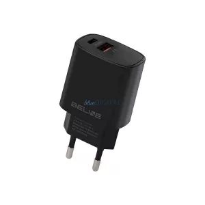 Beline töltő 1x USB-C + 1x USB 20 W, fekete (csak a fej) PD 3.0 + QC 3.0 BLN2CB20
