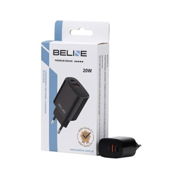 Beline BLN2CB20 hálózati töltő 1xUSB-A és 1xUSB-C csatlakozóval 20W fekete