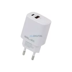   Beline töltő 1x USB-C + 1x USB 20 W, fehér (csak a fejrész) PD 3.0 + QC 3.0 BLN2CW20