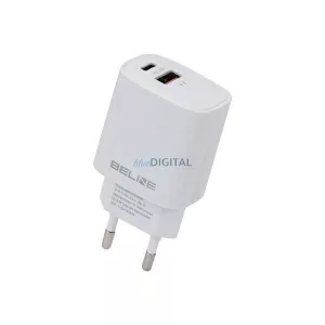 Beline töltő 1x USB-C + 1x USB 20 W, fehér (csak a fejrész) PD 3.0 + QC 3.0 BLN2CW20