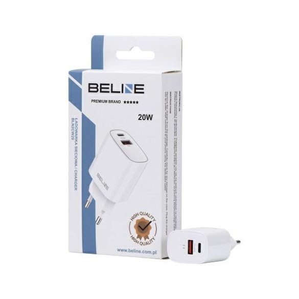 Beline BLN2CW20 hálózati töltő 1xUSB-A és 1xUSB-C csatlakozóval 20W fehér