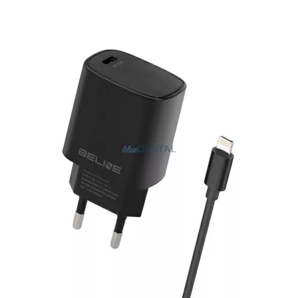 Beline töltő 1x USB-C 20 W + Lightning-kábel, fekete, PD 3.0, BLNCB20L