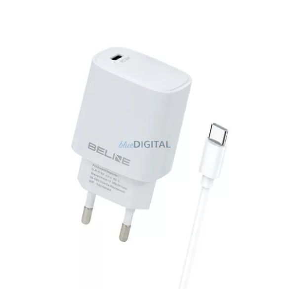 Beline töltő 1x USB-C 20 W + USB-C kábel, fehér / fehér, PD 3.0 BLNCW20C