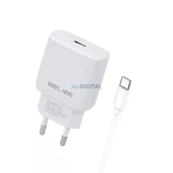   Beline töltő 1x USB-C 25 W + USB-C kábel, fehér / fehér, PD 3.0, BLNCW25C, GaN