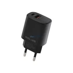  Beline Ład. hálózat. 1x USB-C + 1x USB 30 W, fekete (csak a fej) PD 3.0 + QC 3.0 BLN2CB30 GaN