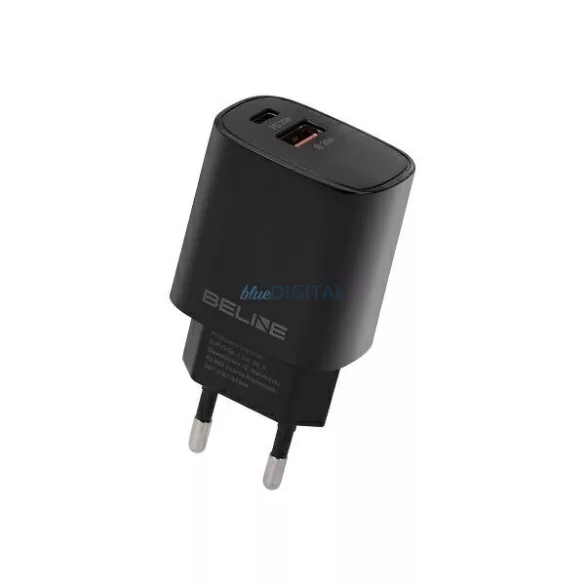 Beline Ład. hálózat. 1x USB-C + 1x USB 30 W, fekete (csak a fej) PD 3.0 + QC 3.0 BLN2CB30 GaN