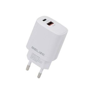 Beline BLN2CW30 hálózati töltő 1xUSB-A és 1xUSB-C csatlakozóval 30W GaN fehér