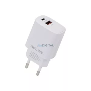Beline töltő 1x USB-C + 1x USB 30 W, fehér (csak a fej) PD 3.0 + QC 3.0 BLN2CW30 GaN
