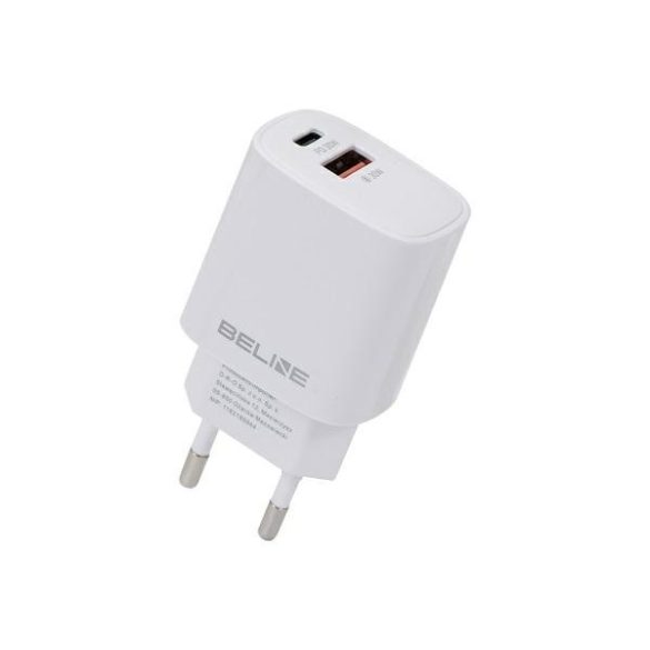 Beline BLN2CW30 hálózati töltő 1xUSB-A és 1xUSB-C csatlakozóval 30W GaN fehér