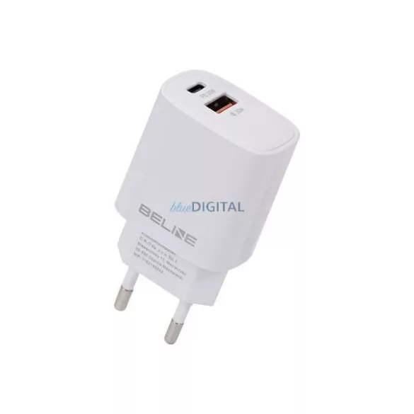 Beline töltő 1x USB-C + 1x USB 30 W, fehér (csak a fej) PD 3.0 + QC 3.0 BLN2CW30 GaN